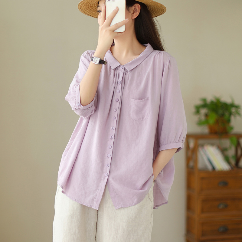 綿麻 無地 カジュアル シンプル ブラウス