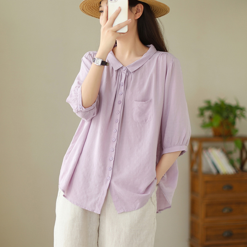 綿麻 無地 カジュアル シンプル ブラウス