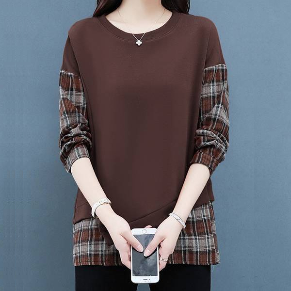 カジュアル スウェット チェック柄 ラウンドネック パーカー