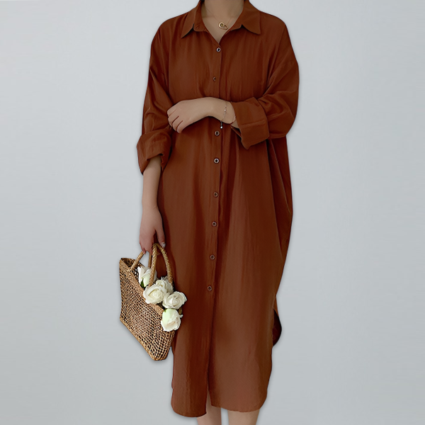 定番 無地 清新 ロング丈 綿麻 シャツ