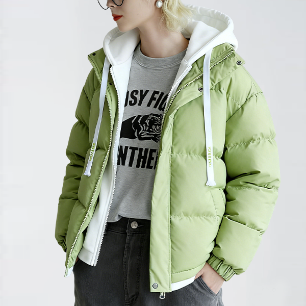 フード付き 配色 カジュアル 重ね着 厚手 ジャケット