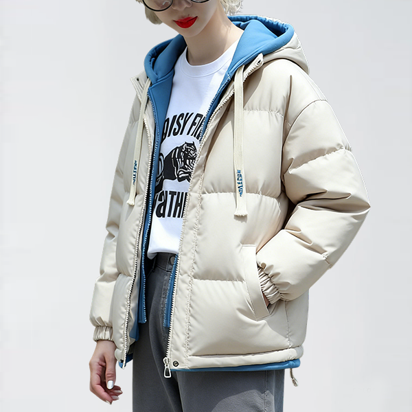 フード付き 配色 カジュアル 重ね着 厚手 ジャケット