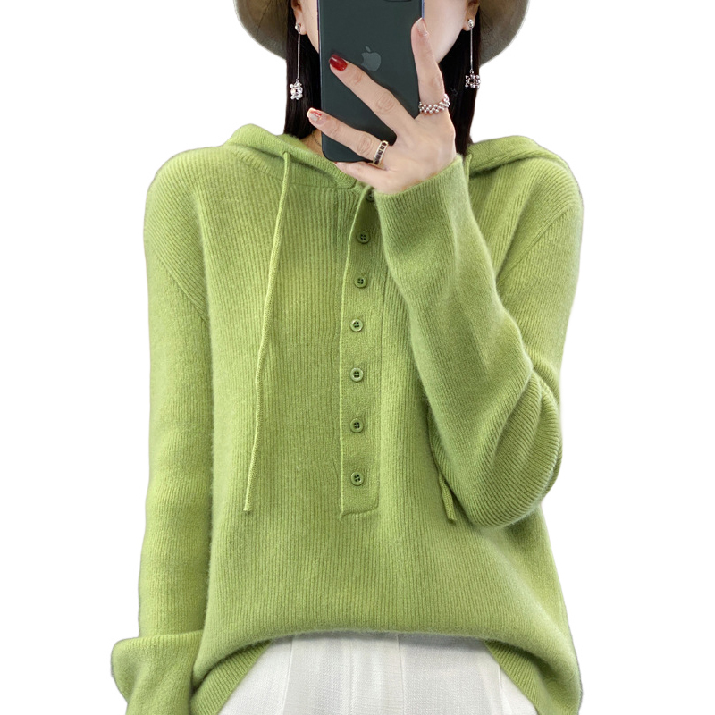 ゆったり フード付き 無地 プルオーバー ニット