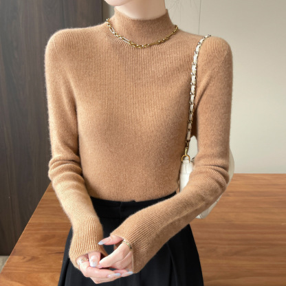 着回し可能 レディース  ハイネック 無地 ウール ニット