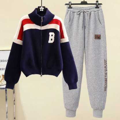 配色 カジュアル シンプル 長袖 上下セット