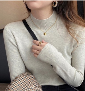 無地 カジュアル シンプル 長袖 ハイネック ニット