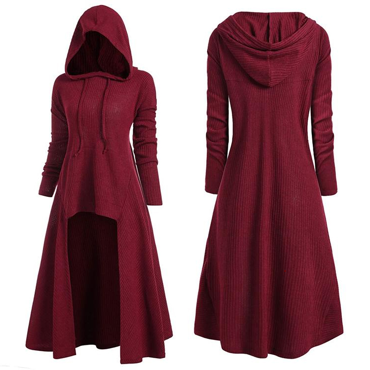 無地 カジュアル シンプル 長袖 フード付き ニットワンピース