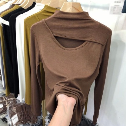 セクシー ハーフハイネック 無地 カジュアル シンプル Tシャツ