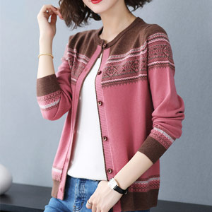 トレンディ プリント柄 シンプル ニット カーディガン