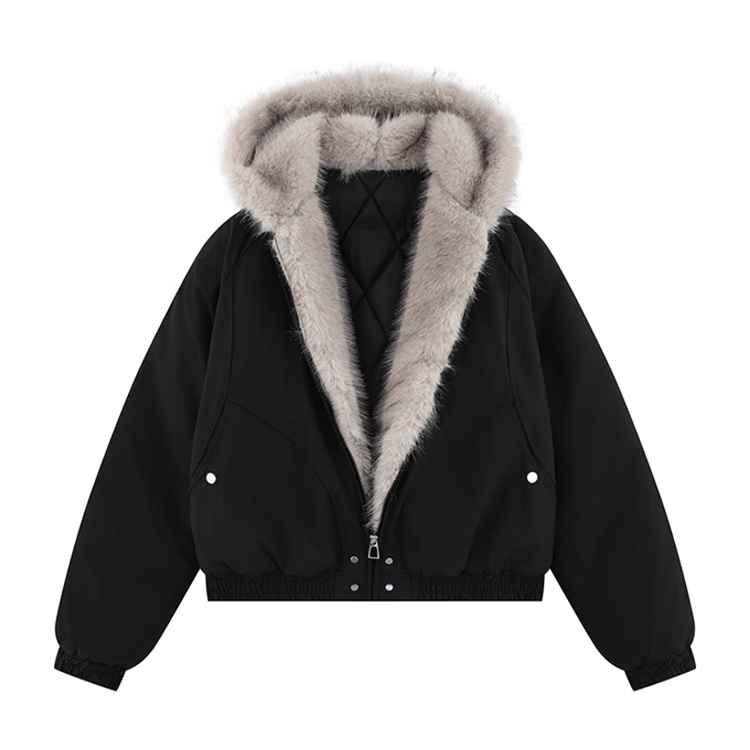 ふわふわ フード付き 無地 カジュアル シンプル ジャケット