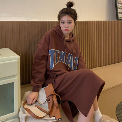 完売必至 フード付き アルファベット パーカー ワンピース