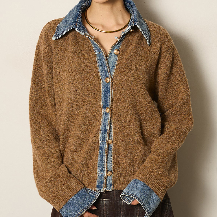 デニムパッチワークニットカーディガン