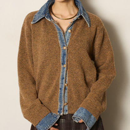 デニムパッチワークニットカーディガン