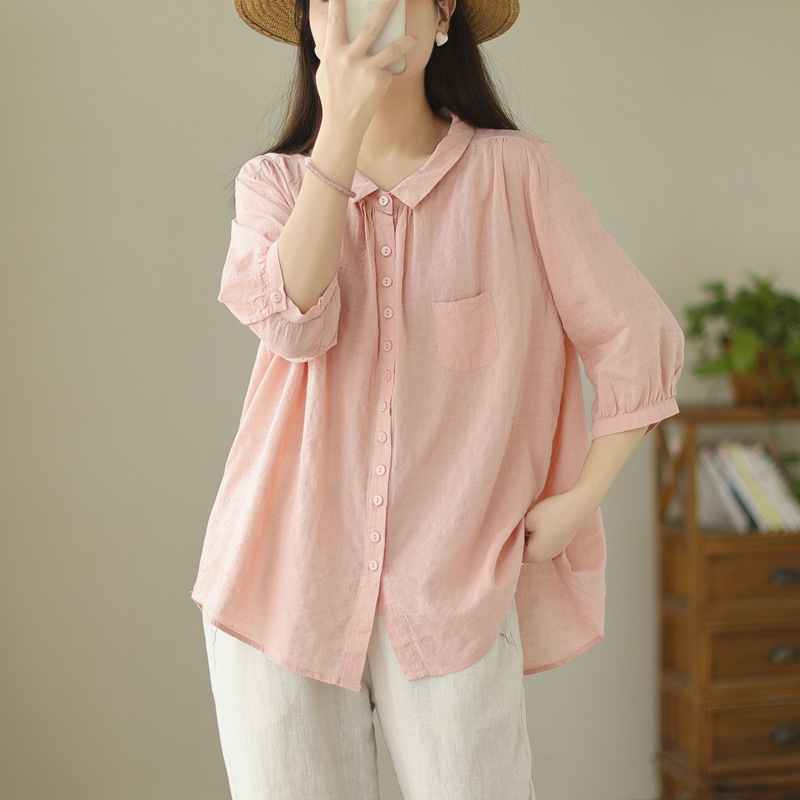 綿麻 無地 カジュアル シンプル ブラウス