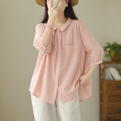 綿麻 無地 カジュアル シンプル ブラウス