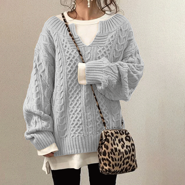 スウィート スリット Vネック ルーズ ニット　