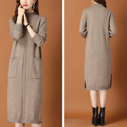 無地 カジュアル シンプル ミドル ロング丈 ニットワンピース