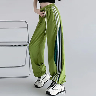 スポーツ 無地 ハイウエスト レギュラー丈 ワイドパンツ