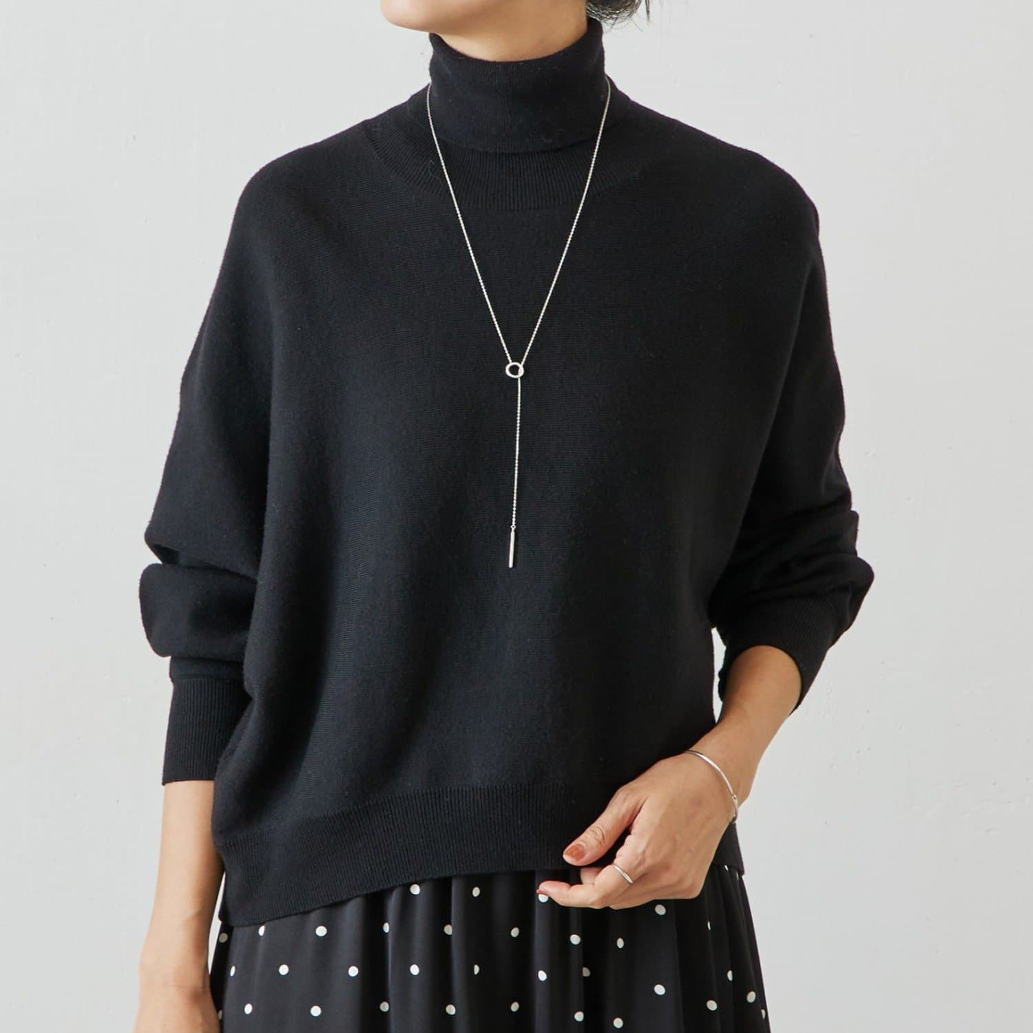 タートルネック ドルマンスリーブ 無地 ニット