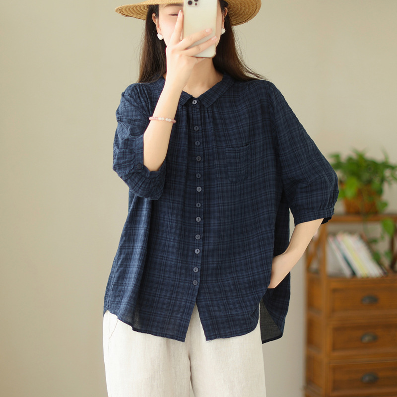 綿麻 無地 カジュアル シンプル ブラウス