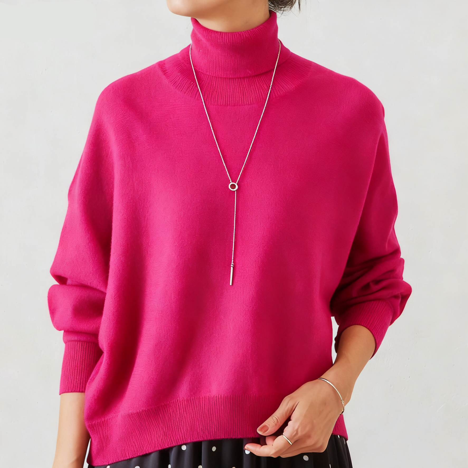 タートルネック ドルマンスリーブ 無地 ニット