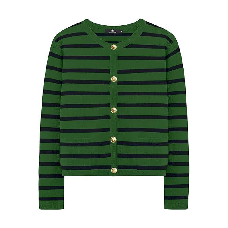 レディース ボーダー 無地 カジュアル シンプル 長袖 カーディガン