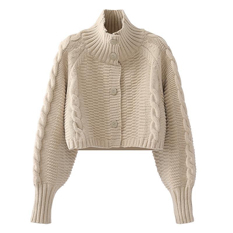 無地 カジュアル 長袖 秋冬 シンプル タートルネック カーディガン