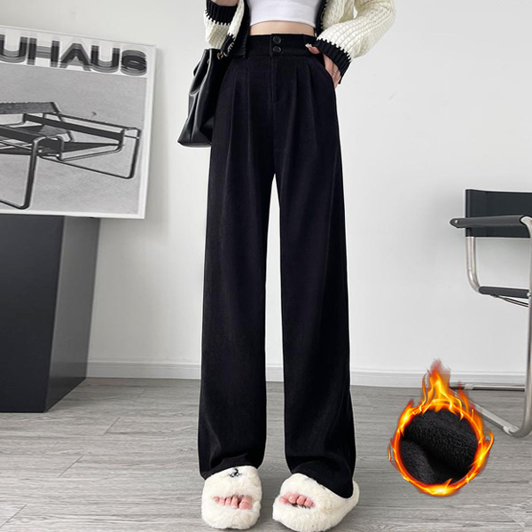 無地 秋冬 レディース 裏起毛 ワイドパンツ