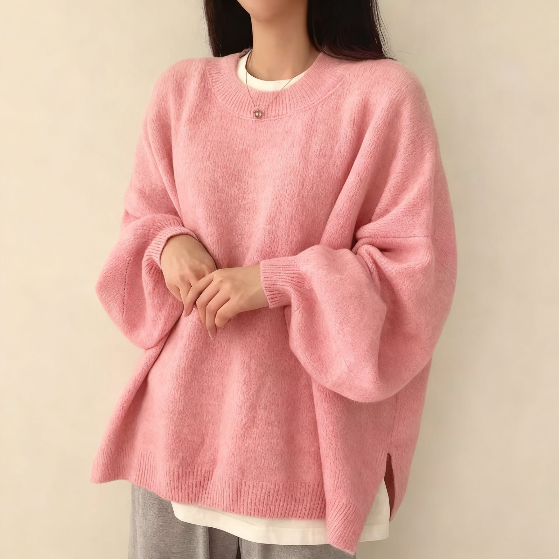 ソフト プレミアムウール ルーズ フィット 無地 ニット セーター