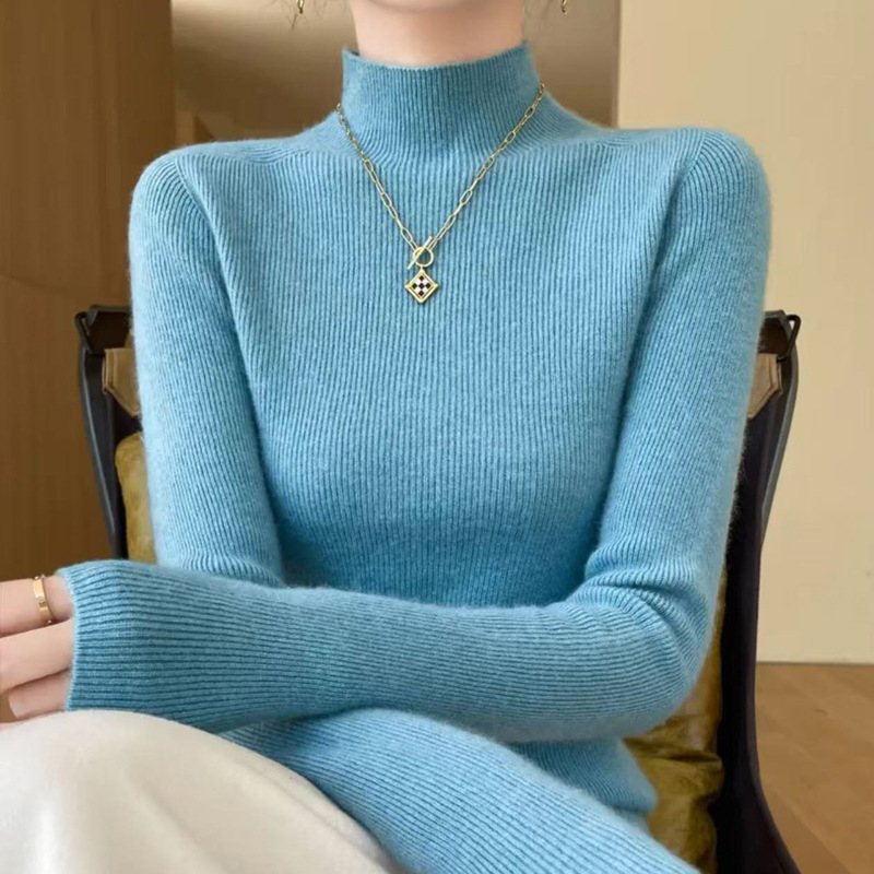 着回し可能 レディース  ハイネック 無地 ウール ニット