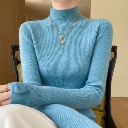 着回し可能 レディース  ハイネック 無地 ウール ニット