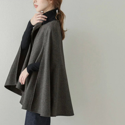 ラウンドネック 無地 カジュアル シンプル 長袖 ポンチョ