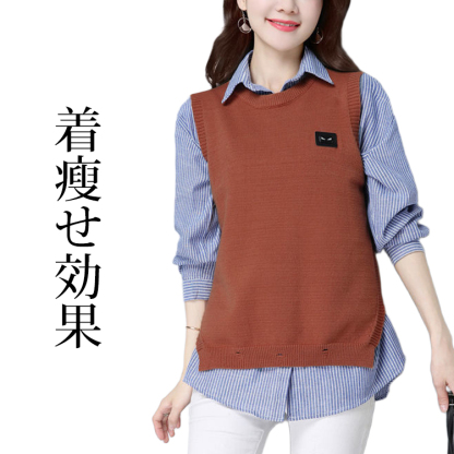 レディース ラウンドネック ニット 無地 ベスト