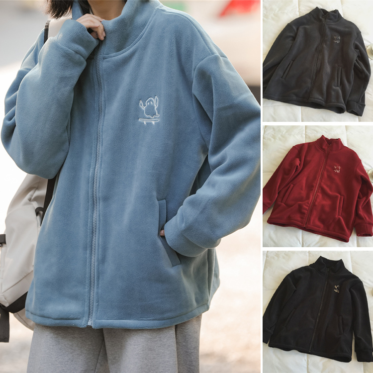 絶対細く見え ルーズ 無地 ハイネック ジッパー付き ジャケット