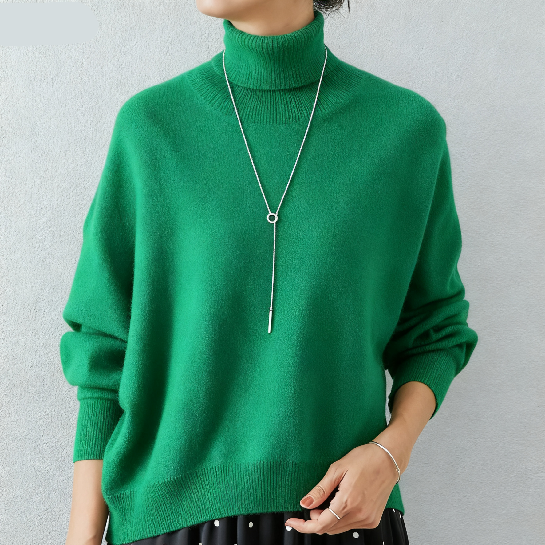 タートルネック ドルマンスリーブ 無地 ニット