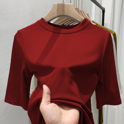 大人気 エレガント 無地 半袖 夏 tシャツ