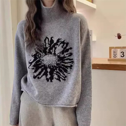 レトロ レディース ジャカード模様 ハイネック セーター