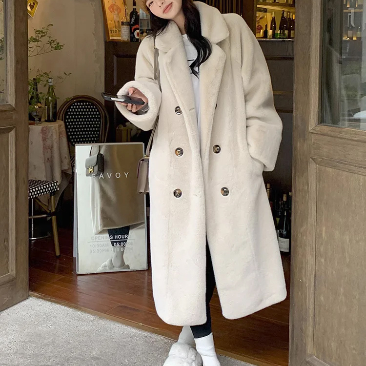 無地 エコファー 厚手 ロング丈 コート