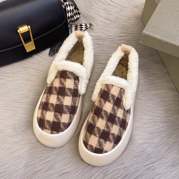 着やすい 防寒加工 シンプル レディース チェック柄 ブーツ