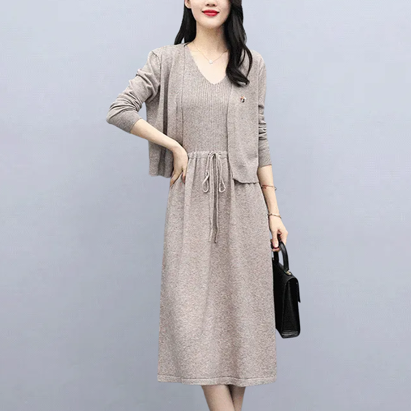 無地 カジュアル レディース ニット+ワンピース 二点セット