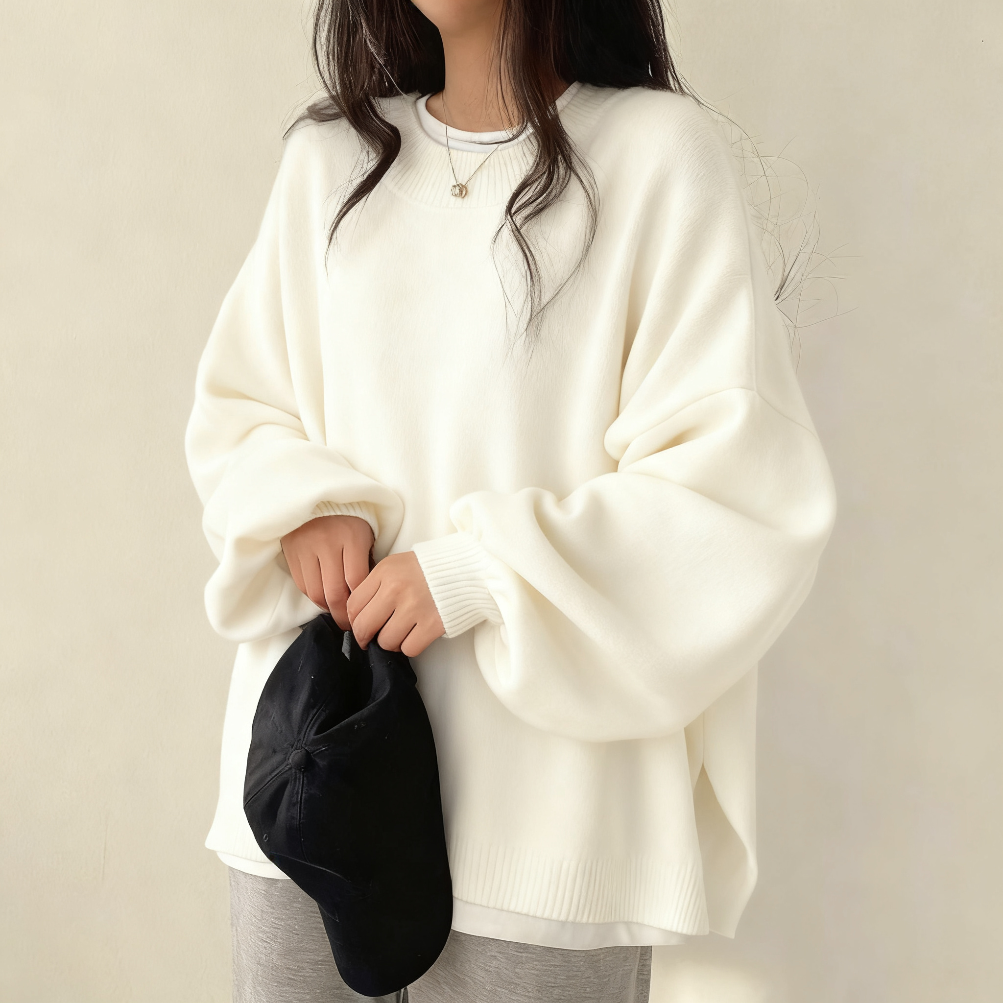 ソフト プレミアムウール ルーズ フィット 無地 ニット セーター