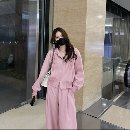 無地 カジュアル シンプル 韓国風 フード付き カジュアル セットアップ