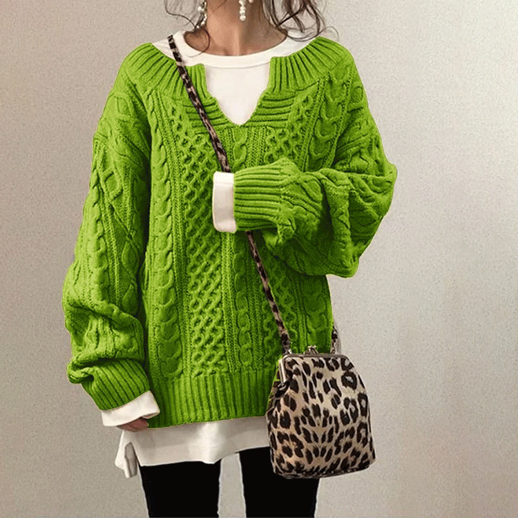 スウィート スリット Vネック ルーズ ニット　