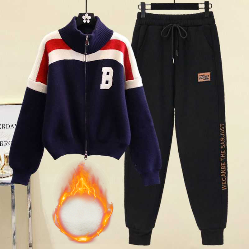 配色 カジュアル シンプル 長袖 上下セット