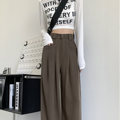 カジュアル レディース ハイウエスト ワイドパンツ