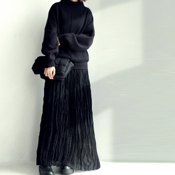 無地 カジュアル シンプル ニット+プリーツスカート 上下セット