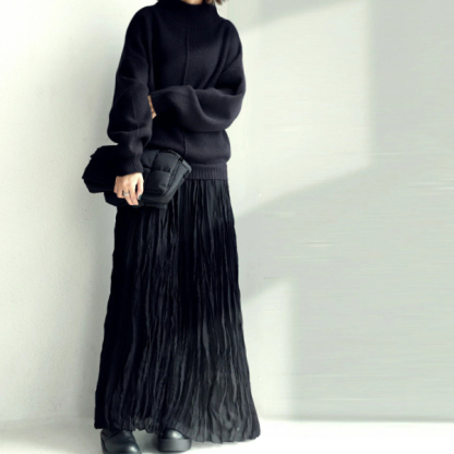 無地 カジュアル シンプル ニット+プリーツスカート 上下セット