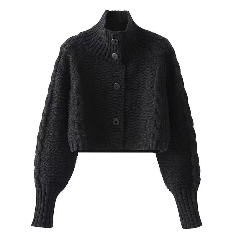 無地 カジュアル 長袖 秋冬 シンプル タートルネック カーディガン