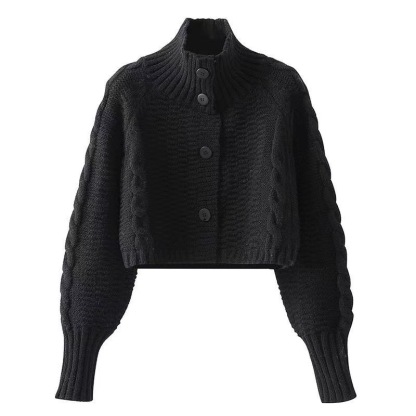 無地 カジュアル 長袖 秋冬 シンプル タートルネック カーディガン