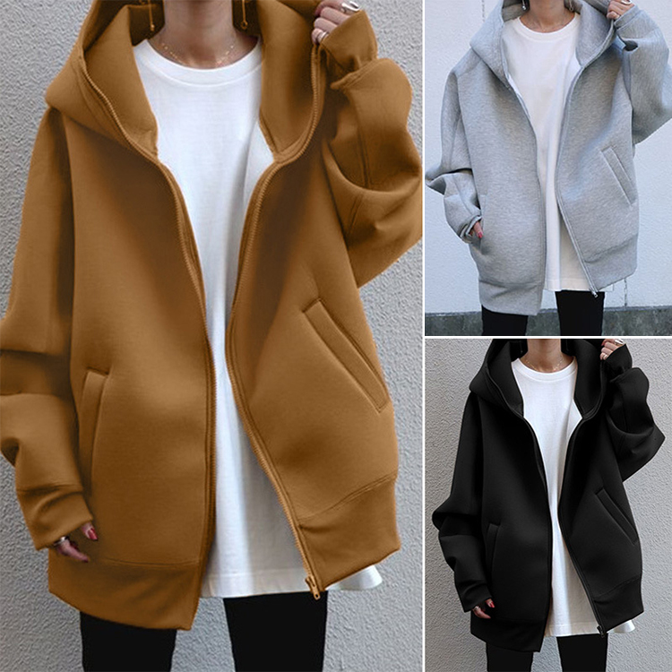 完璧なデザイン 無地 カジュアル シンプル 長袖 フード付き カーディガン